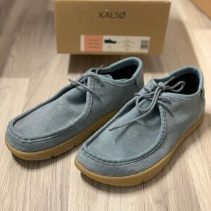 KALSO Men's sz 10 DARBY Blue Shoes Natural Suede Negative Heel Loafer Oxford